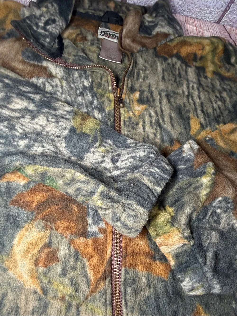 FieldStaff Mossy Oak Camo Fleece Jacket Men’s 2XL Full Zip Hunting Realtree